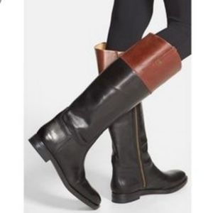 Enzo Angiolini • black/brown leather tall riding boot • 8 women's